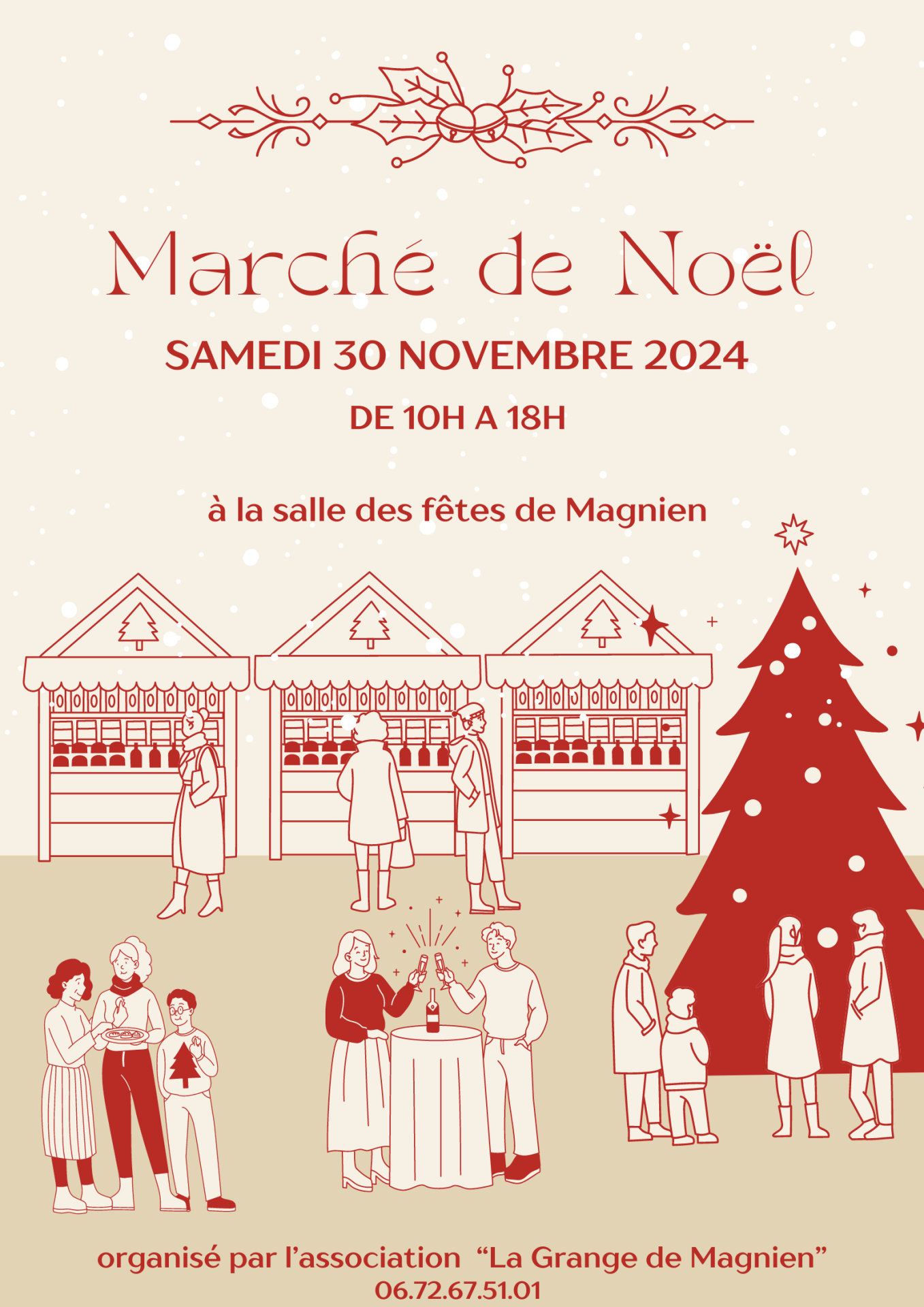 Affiche evenement marche de noel illustration beige rouge 2
