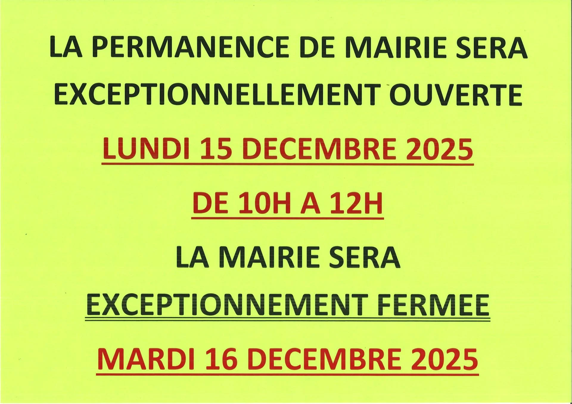 Changement lundi 15 mardi 16 dec