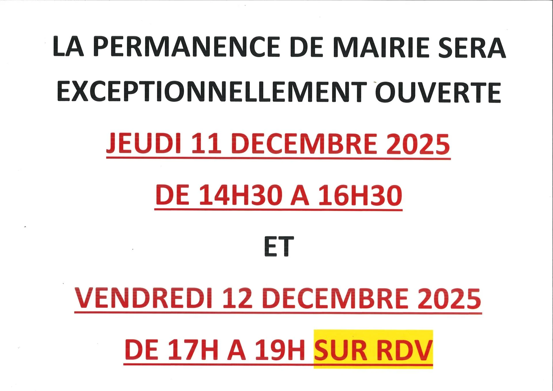 Changement permanences decembre 2025
