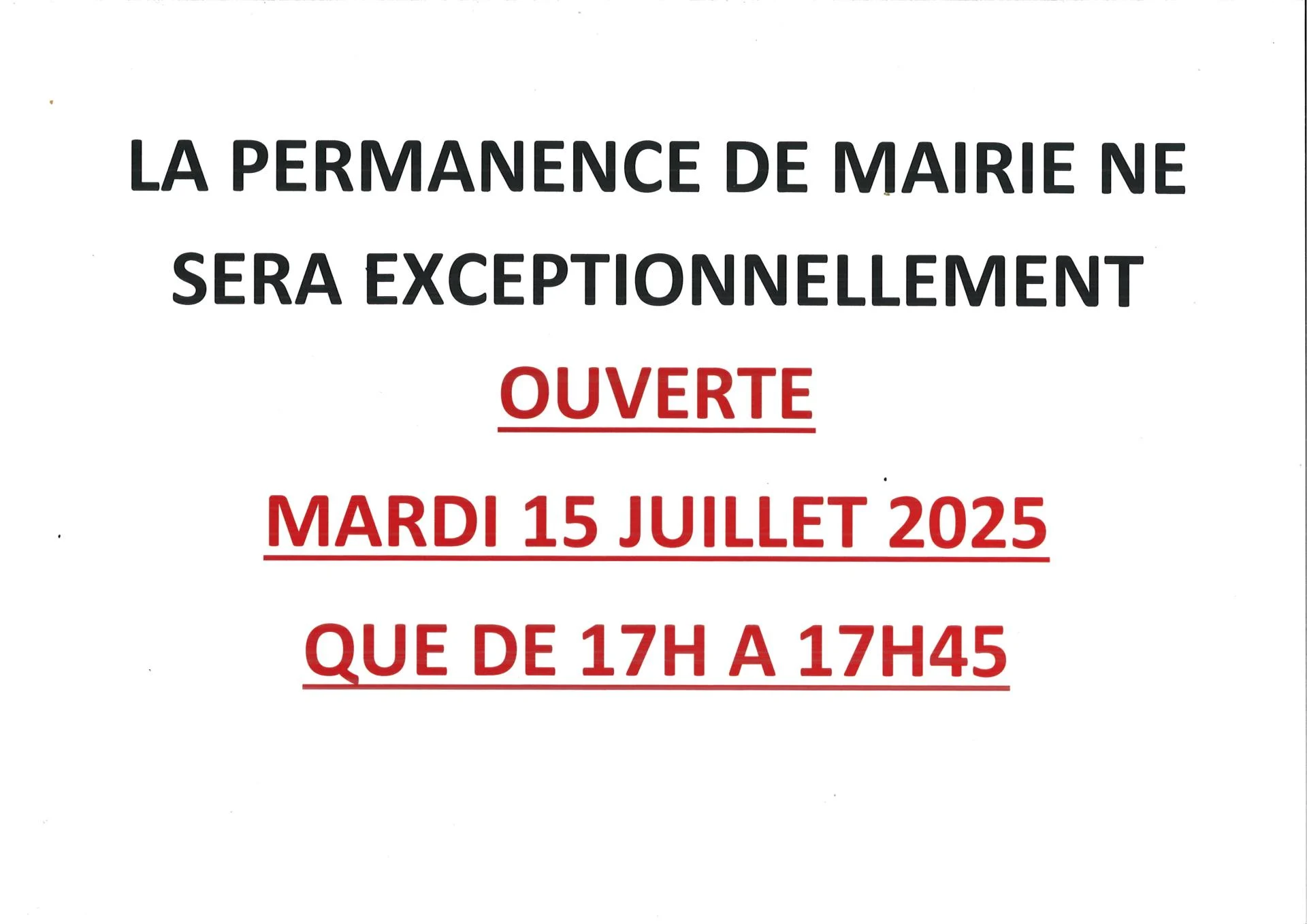 Permanence 15 juillet